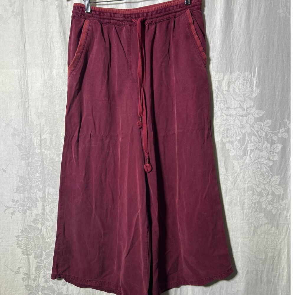 Saturday Sunday Anthropologie Wide Leg Pants Small Burgundy Chambray
